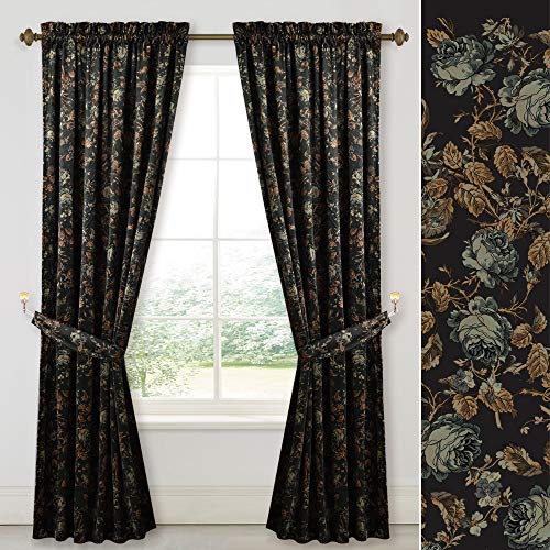 StangH Black Velvet Curtains 84 Inches Long Retro Floral Drapes 2