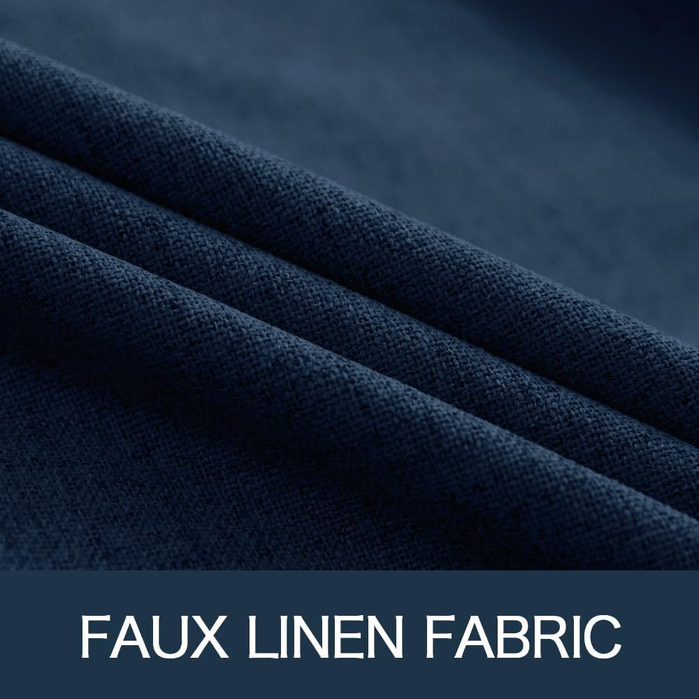 MIULEE Blackout Linen Textured Curtains - Thermal Insulated Room Darkening Drapes | Midnight Blue, 52 x 108 Inch (2 Panels)