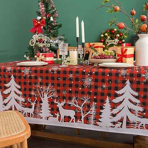 EHouseHome Indoor Outdoor Tablecloth Water Resistant Spill Proof Fabric Table Cover 60x102Inch Rectangle,Christmas Deer
