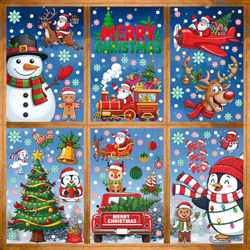 Christmas Window Clings Stickers | 350Pcs Christmas Clings Xmas Window Decals Decorations Indoor Outdoor Glass Snowflake Santa Claus Reindeer Penguin Snowman Accessories Decor Supplies