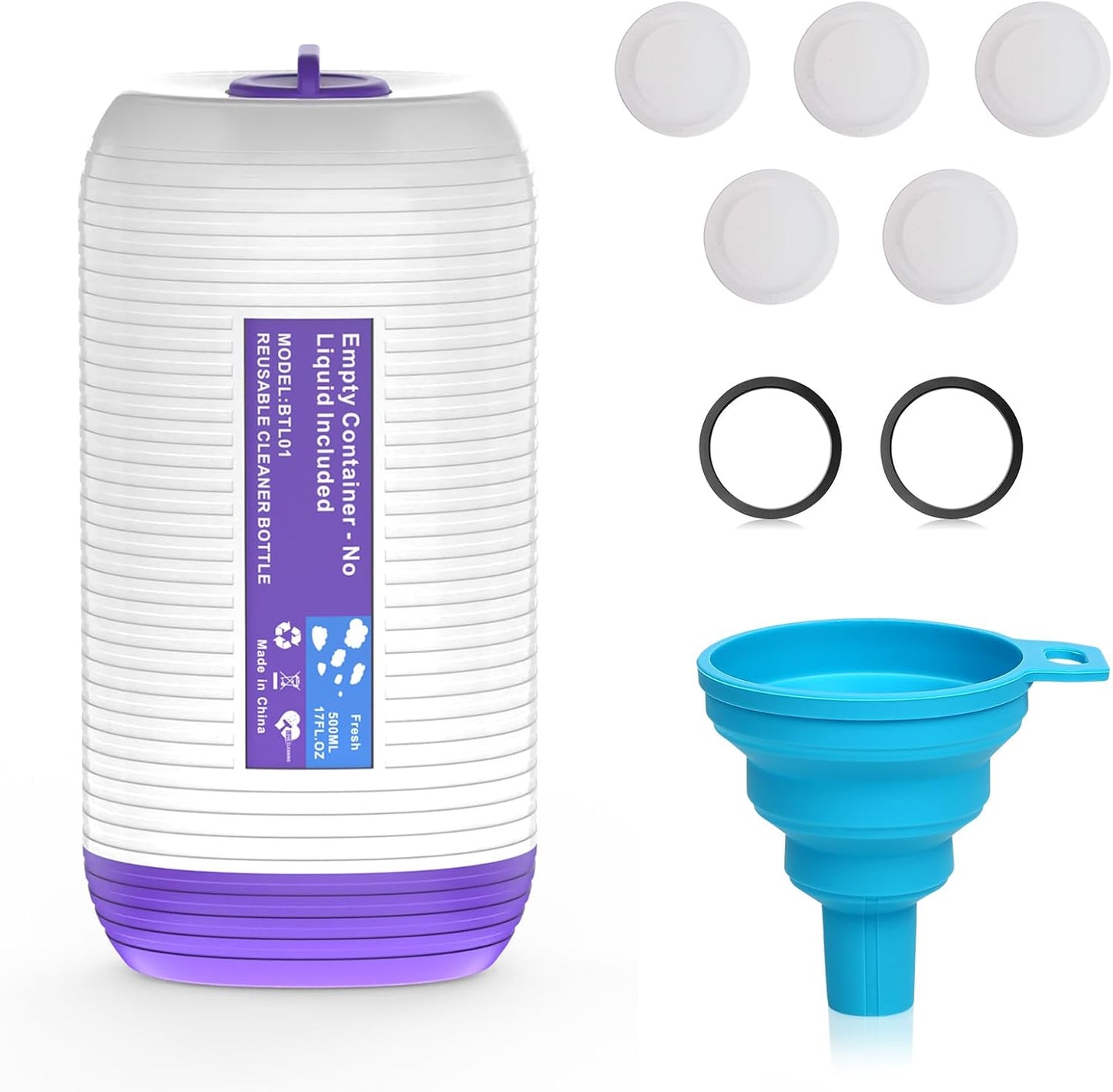 Skiennix Refillable Bottle for Swiffer Power Mop - 500ML Reusable Solution Container with 6 Leak-Proof Seals & Funnel