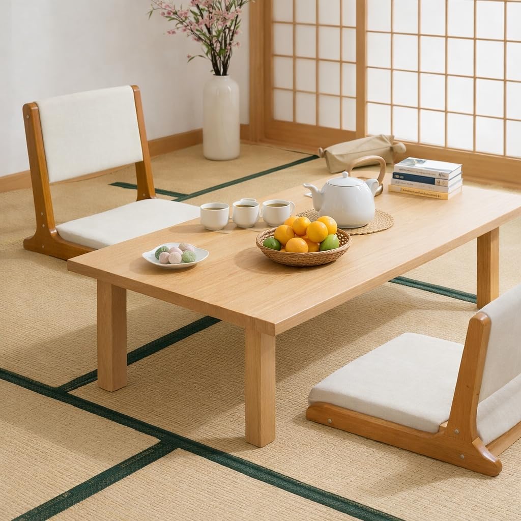 HollyHOME Floor Chair with Back Support, Foldable Japanese Style Floor Chair, Wood Legless Tatami Chair with Cushion, Accent Meditation Floor Seat for Bay Window, Living Room, Bedroom, Beige