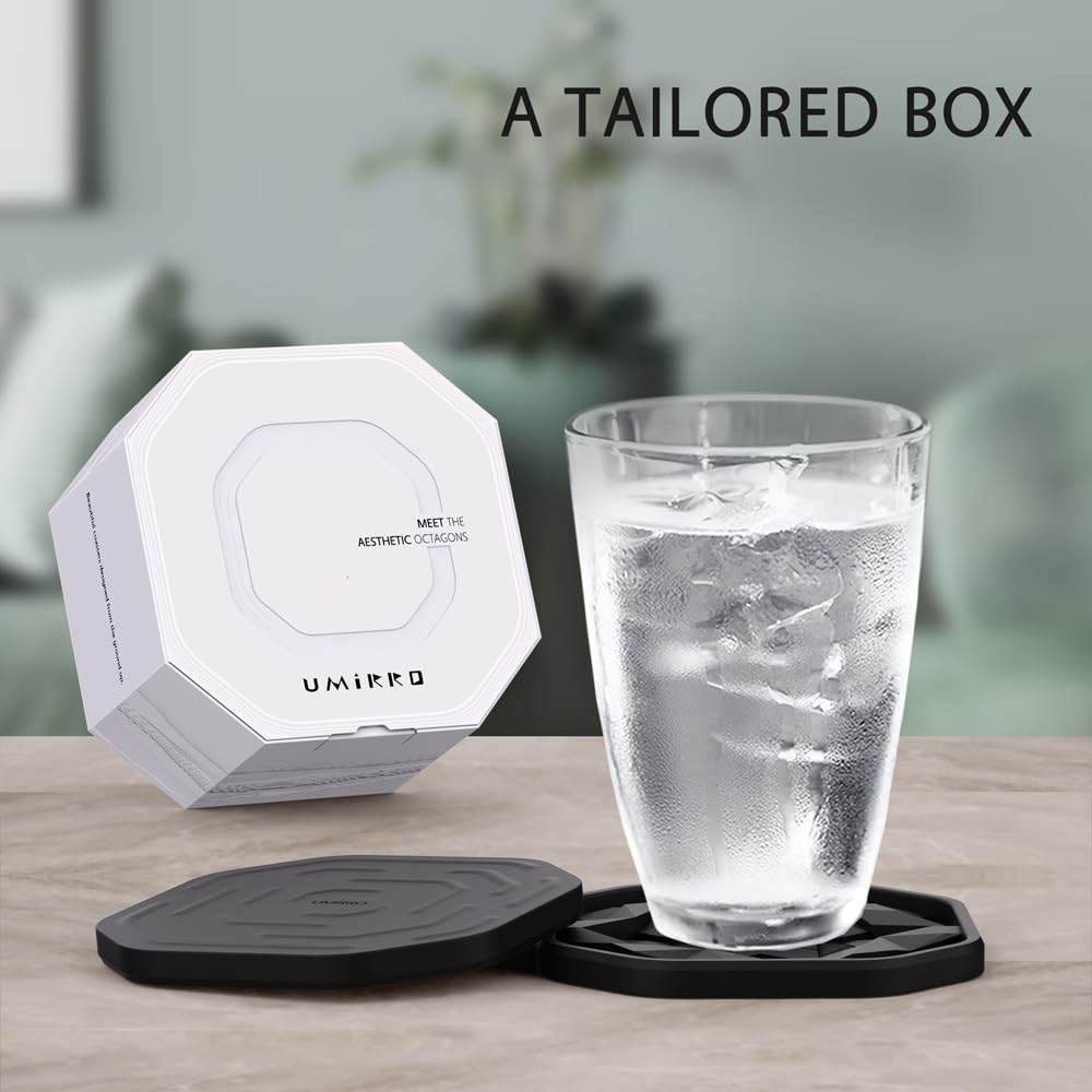 UMIRRO Silicone Cup Coasters for Drinks with Holder, Modern Home Bar or Kitchen Essentials, Black House Decor Gifts, Small Unique Birthday Gift Ideas for Men, Dad, Him, Women, Mom, Her, 4", Set of 6