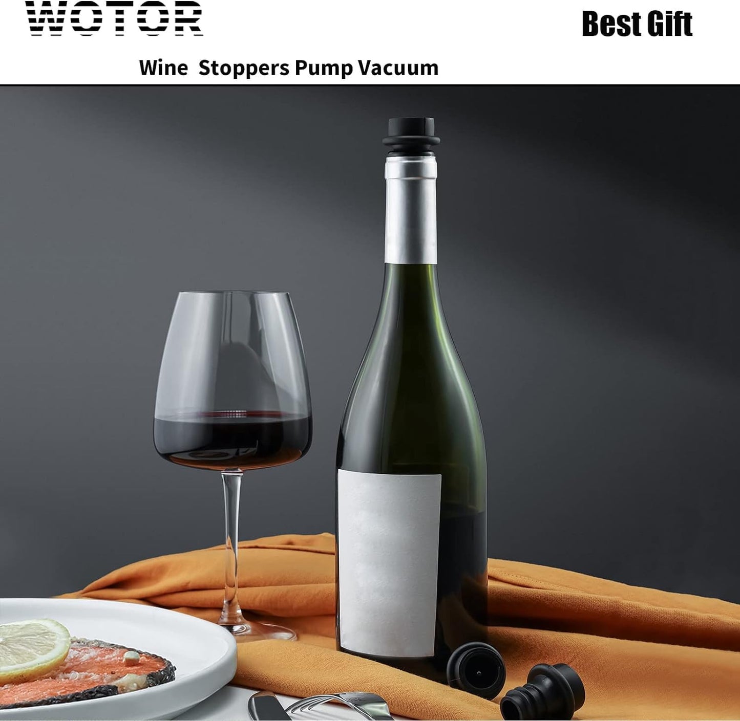 WOTOR Wine Stoppers Vacuum, Silicone Wine Saver & Preserver, Reusable Bottle Sealer, Keep Fresh (Black, 12 Pieces)
