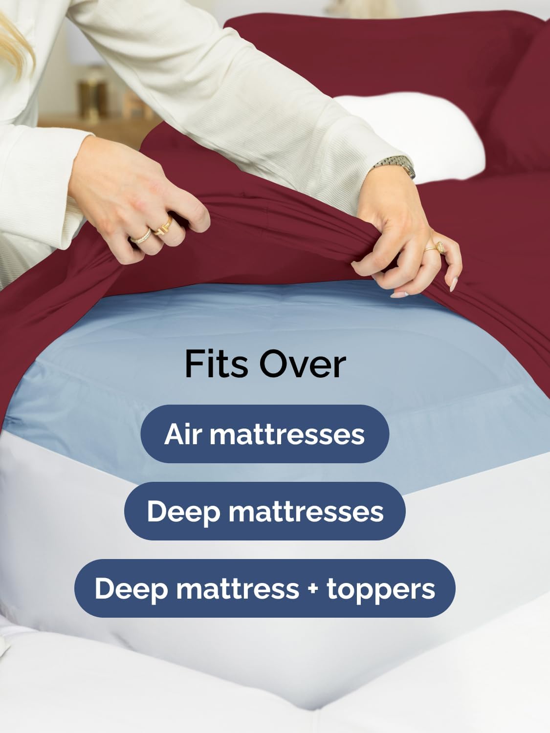 Skiennix Extra Deep Queen Sheet Set | 6-Piece Breathable Cooling Bedding - Soft, Wrinkle-Free - Burgundy