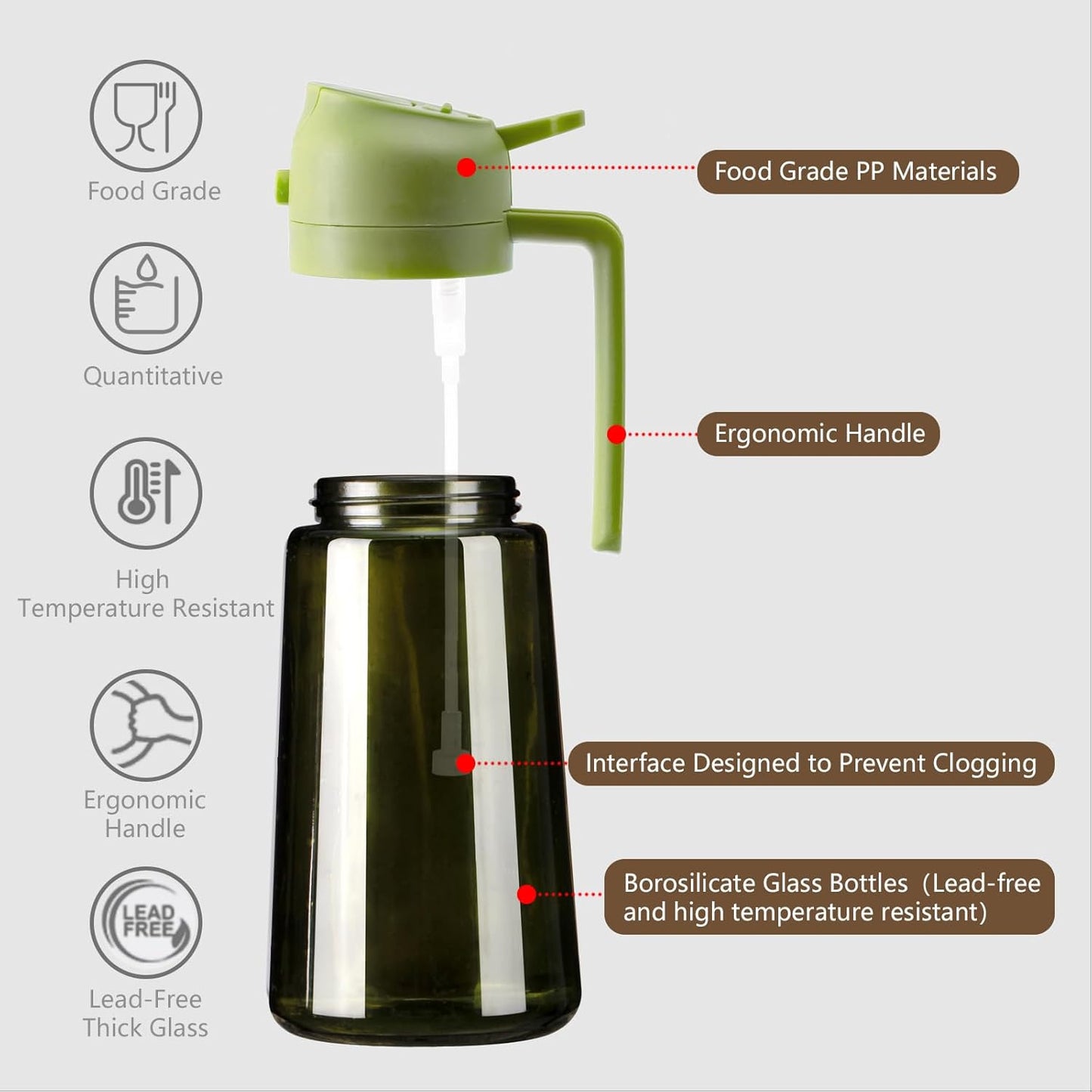 Sweet View Olive Oil Dispenser & Sprayer - 16oz Glass Light-Proof Pourer for Cooking & BBQ