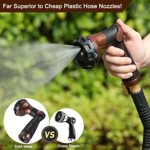 FANHAO Heavy Duty Metal Garden Hose Nozzle - 8 Spray Patterns with Thumb Control | Brown