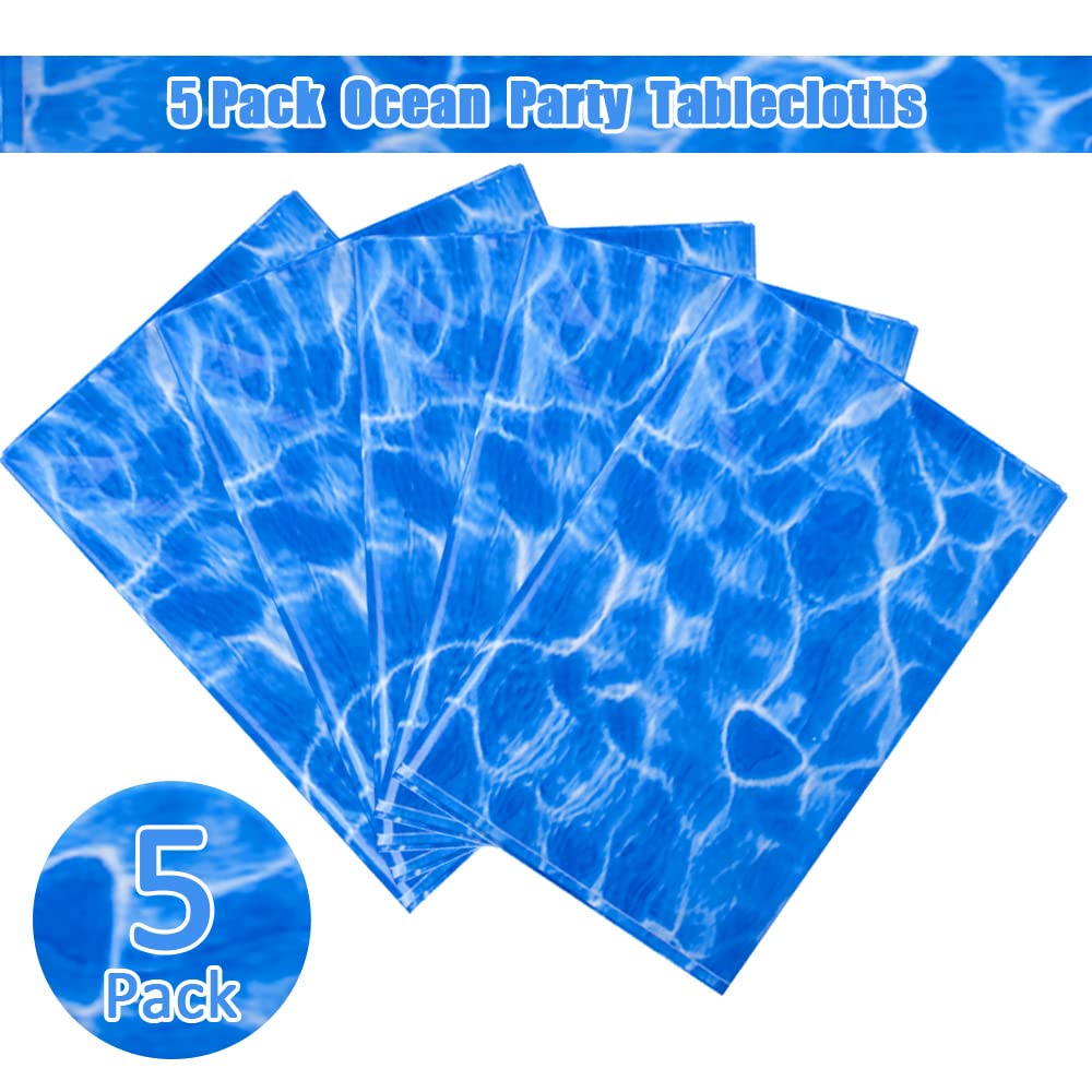 Kesfey 5 Packs Ocean Wave Tablecloth 54 x 108 Inch Water Print Plastic Table Cloth Scratch Resistant Ocean Party Table Covers With Sea Background For Beach Birthday Party Decoration Wallpaper Supplies