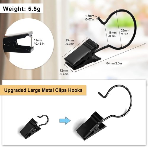 Coideal Curtain Clips - 60 Pack Metal Hooks for Outdoor Christmas Lights | Black Gutter Hanging Clips