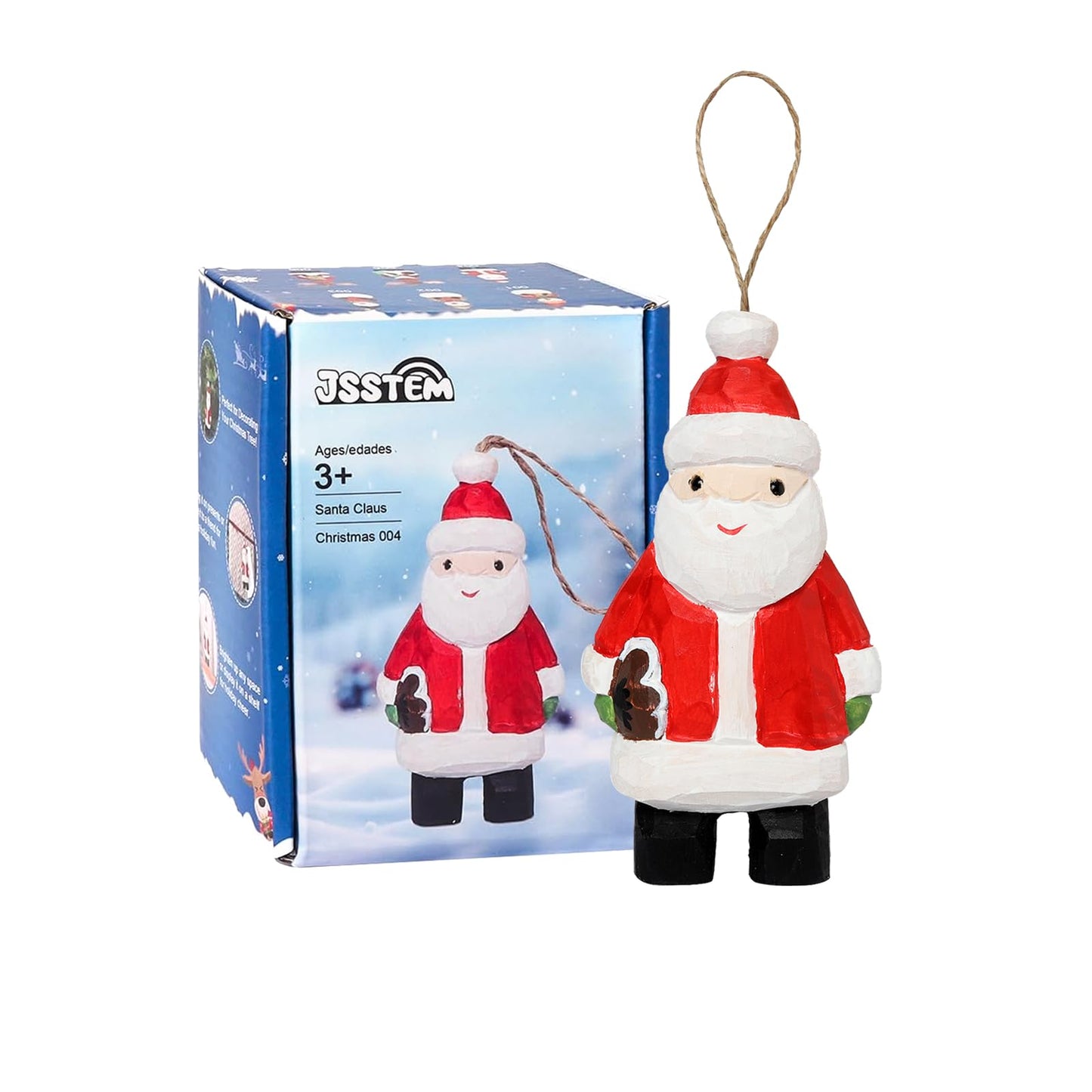 JSSTEM Wood Handmade Christmas Ornament, Rustic Holiday Tree Hanging Decoration, Hand Painted Wooden Figurine Gift for Home Décor(Santa Claus)