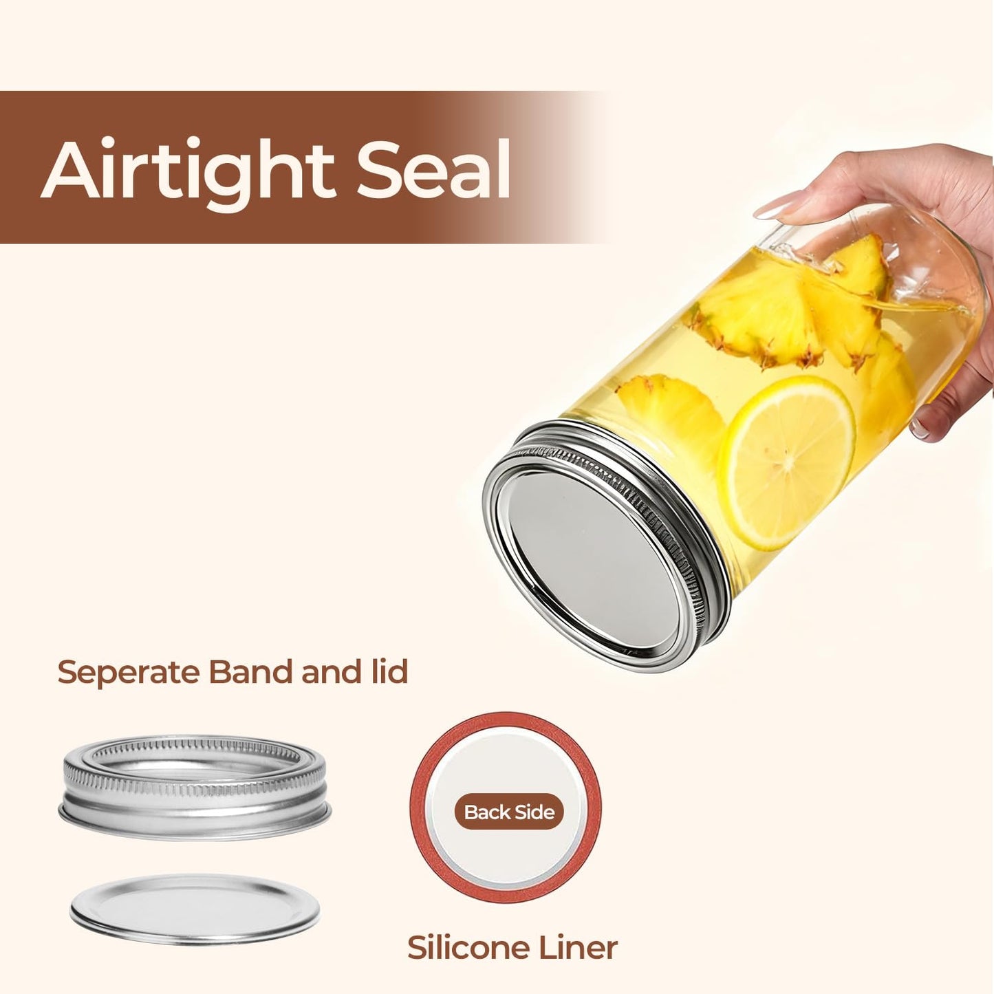 ComSaf 20 oz Mason Jars Wide Mouth 6 Pcs, Large Canning Jars with Seal Bands, 20 oz Glass jar with Lid for Jam, Sauce, Juice, Coffee, Pickling, Fruit, Dessert, Kitchen Storage, Vanilla Extract