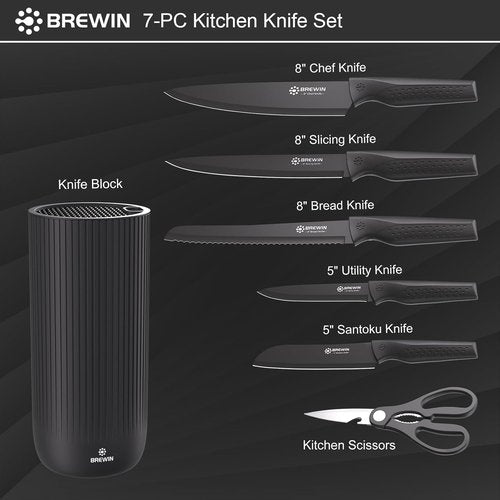 Brewin Kitchen Knife Set - Universal Utility Knives with Block | Dishwasher Safe Essentials for New Homes