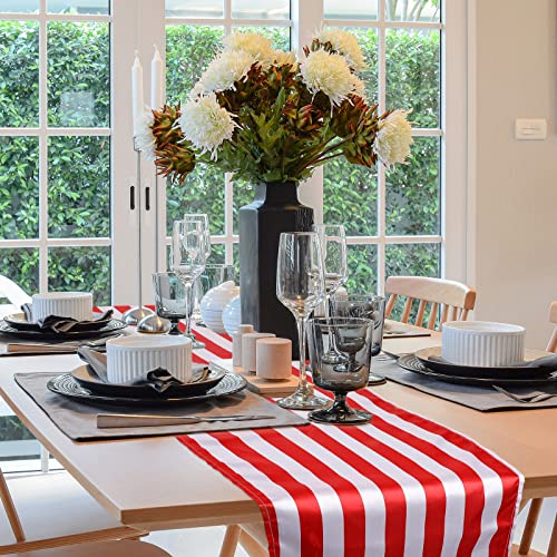 Tatuo 4 Pieces 12" x 108" Red White Striped Table Runner - Polyester (Variation: 12 x 108 Inch)