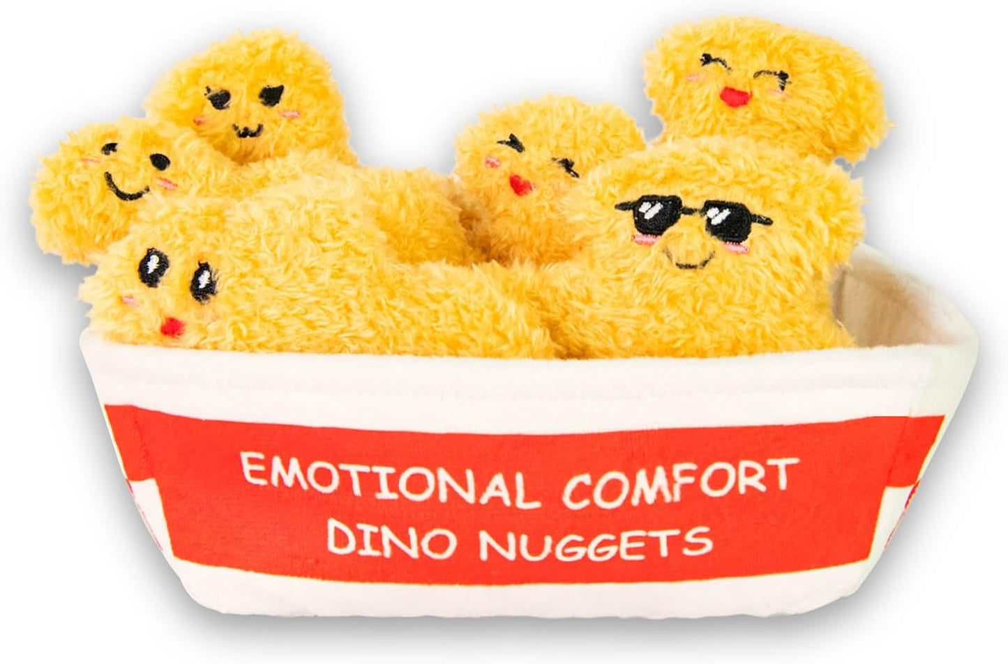 Positive Emotional Support Dino Nuggets Plush Toy - 6 Cute Stuffed Nuggets in Soft To-Go Box | Inspirational Gift for Teens & Friends