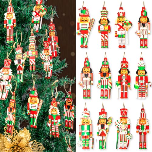 Nutcracker Christmas Ornaments Set of 24, Wooden Hanging Soldiers