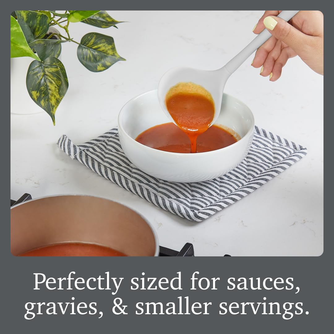 Tovolo Flex Core Small Silicone Ladle Oyster Gray Heat Safe Silicone Soup Ladle BPA Free, Dishwasher Safe Small Kitchen Ladle with Precision Pour Lip for Serving Sauces Soups Gravies
