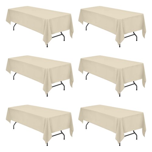 BRILLMAX 6 Pack Beige Tablecloths 60 x 126 Inch for 8ft Rectangle Tables - 150 GSM Polyester Fabric, 15" Standard Drop, Water, Stain & Wrinkle Resistant Cloth Cover for Wedding Banquet Dining Buffet