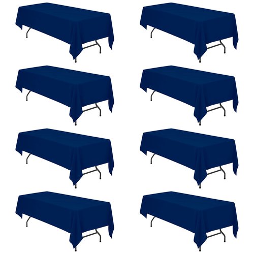 BRILLMAX 8 Pack Navy Blue Tablecloths 60 x 126 Inch for 8ft Rectangle Tables - 150 GSM Polyester Fabric, 15" Standard Drop, Water, Stain & Wrinkle Resistant Cloth Cover for Wedding Dining Buffet