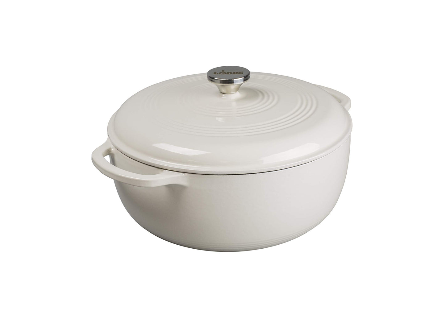 Lodge Essential Enamel Cast Iron Dutch Oven with Lid - Induction- Oven-Safe Enamel Cookware up to 500° F - Heat-Retaining Braising & Roasting Pot - Non-Toxic Cookware - 7.5 Quart, Oyster White