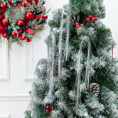 Silver Christmas Tinsel Icicles, 10,000+ Strands Metallic Foil Fringe Decorations