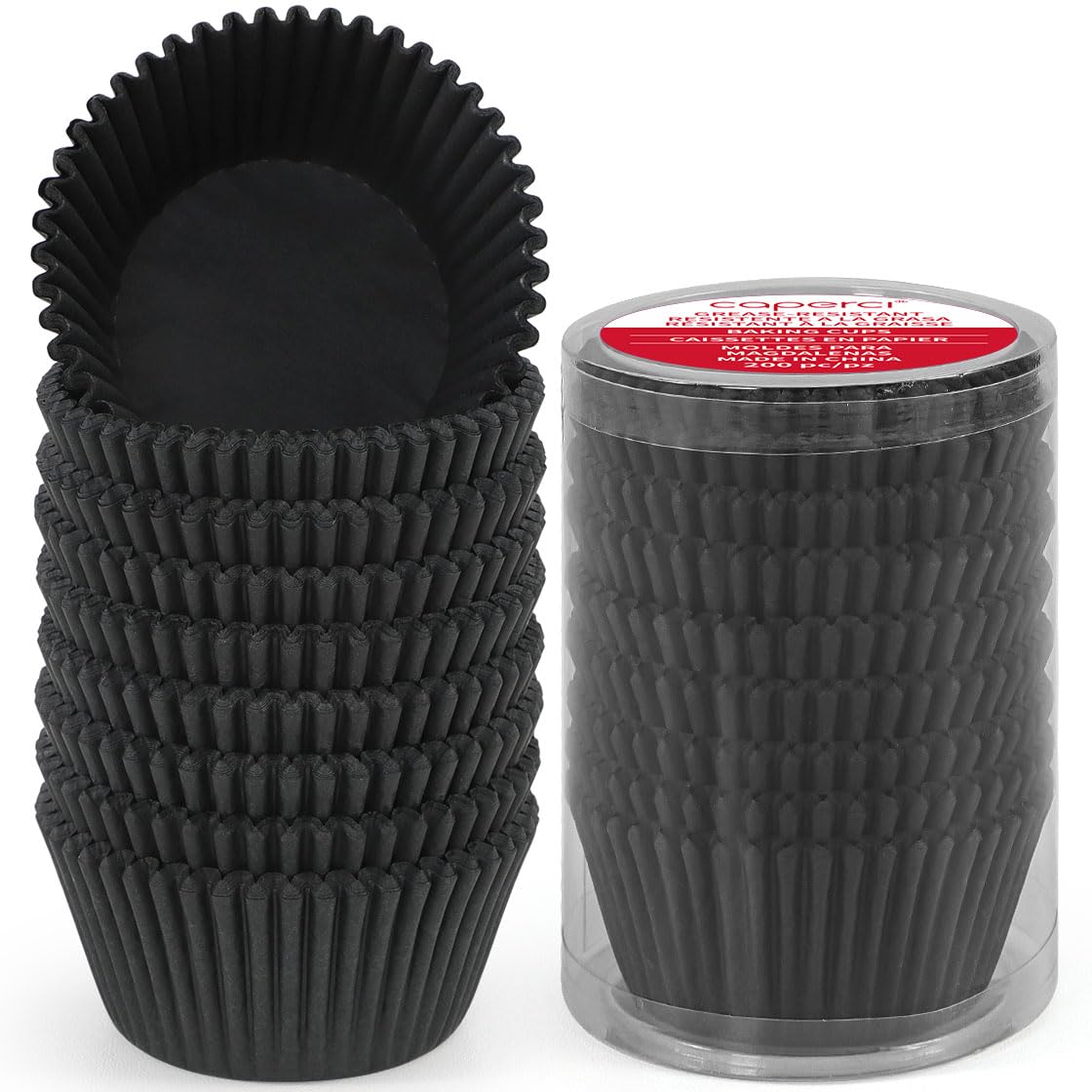 Standard Black Cupcake Liners for Baking 200 Counts - Caperci Greaseproof Muffin Baking Cups for Wedding Birthday Party Baby Shower Festivals (Black)