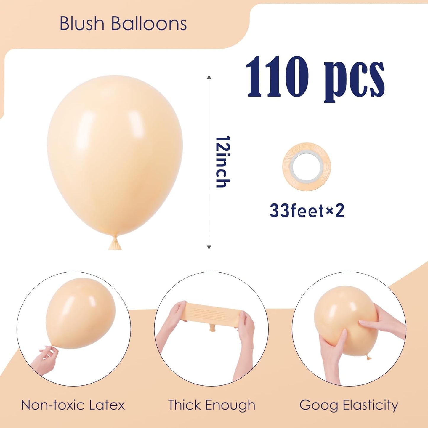 Voircoloria 110pcs Blush Balloons - 12 Inch Nude Latex Party Balloons for Weddings & Celebrations