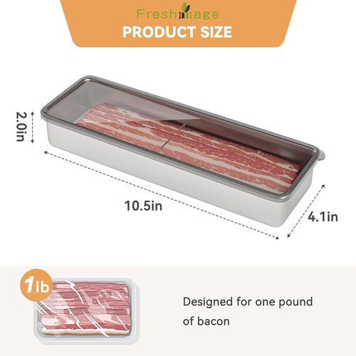 Freshmage Bacon Container - Airtight 304 Stainless Steel Deli Meat Storage | Dishwasher Safe, 1 Pack