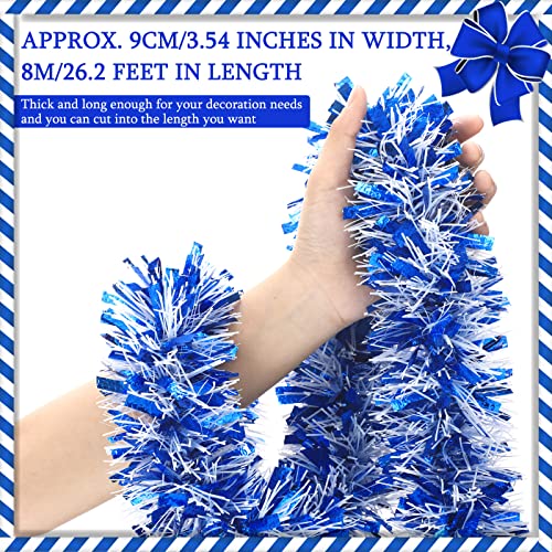 Geosar 26.2 Feet Christmas Tinsel Garland Decoration Metallic Tinsel Twist Garland Halloween Christmas Tree Artificial Hanging Ornament for Birthday Party Decoration(Blue)