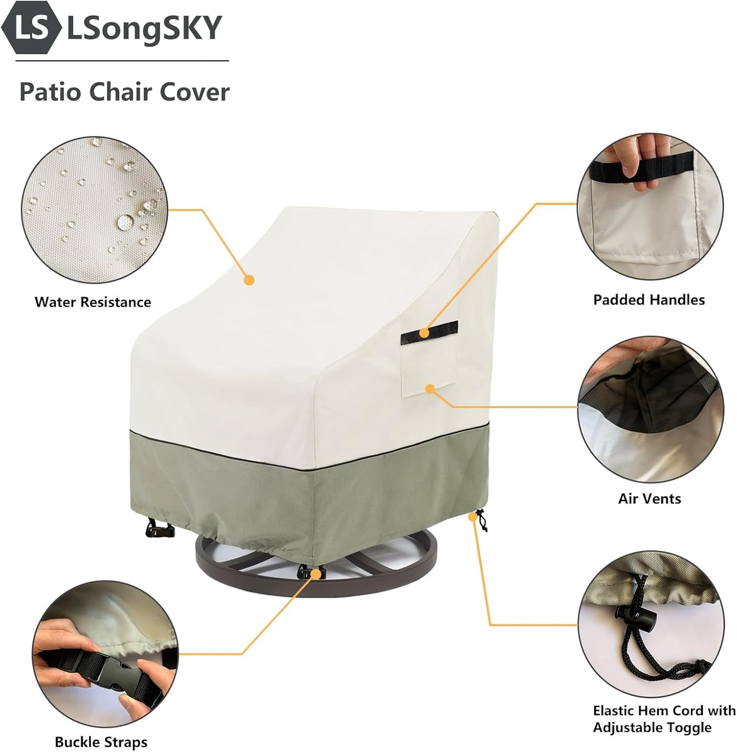 Skiennix Outdoor Swivel Lounge Chair Cover - 100% Waterproof, Heavy Duty | 33" W x 35" D x 38.5" H, White & Grayish Green (2 Pack)