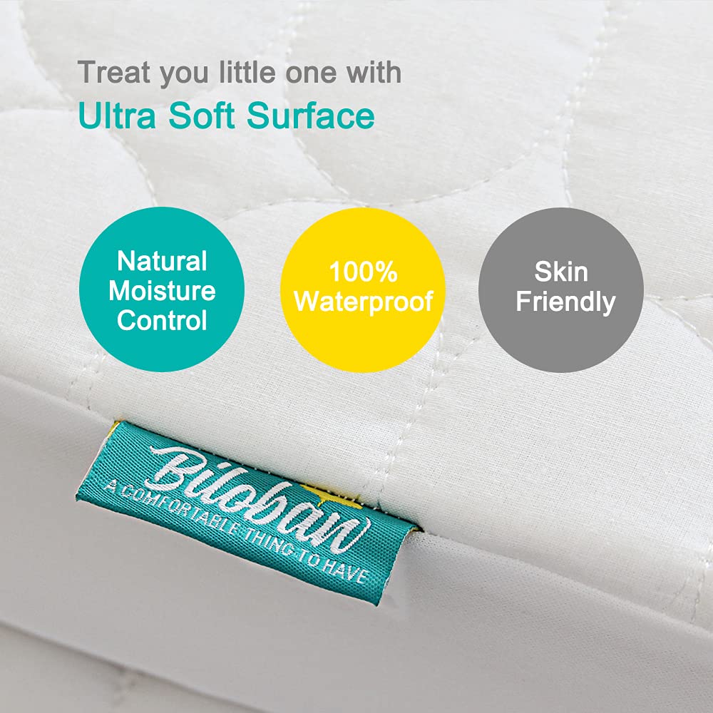 Skiennix Crib Mattress Protector Sheets - Waterproof Quilted Pad Cover, 52” x 28”, White | 2 Pack