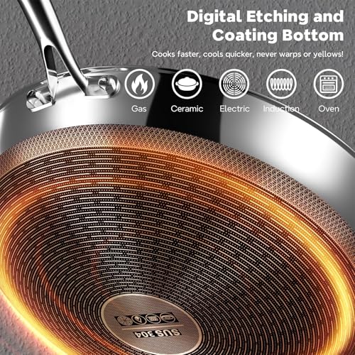 13-Inch Stainless Steel Wok Pan with Lid for Stir-Fry & Healthy Cooking