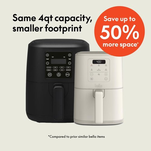 Bella 4Qt Slim Air Fryer - EverGood™ Ceramic Nonstick Coating, Adjustable Temp, 6 Cooking Options, Oatmilk