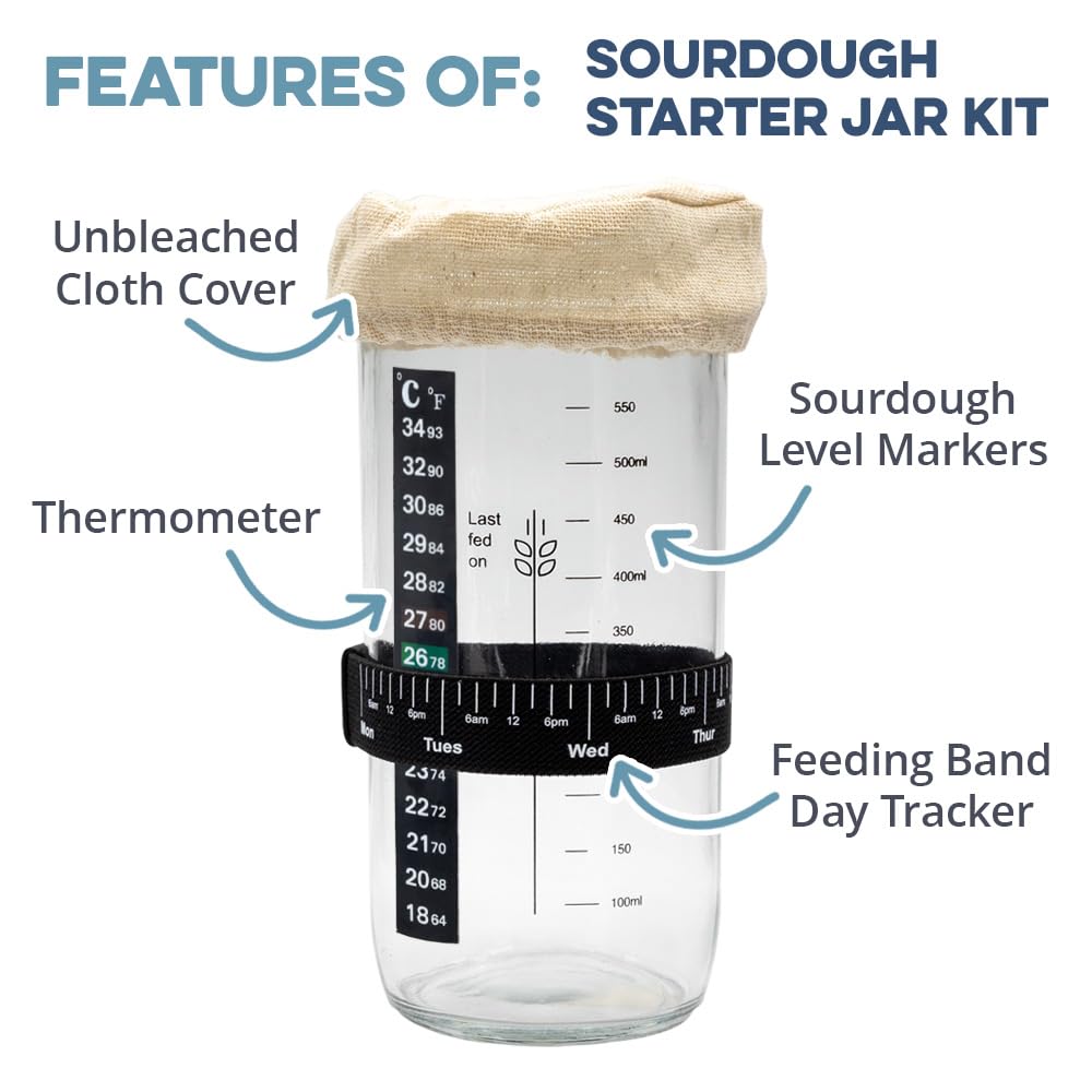 Cultures For Health Sourdough Starter Jar Kit | Easy DIY Breadmaking Kit for Sourdough Bread | Essential Baking Supplies for Homemade Bread | Glass Jar With Spatula Baking Set | Fermentation Set