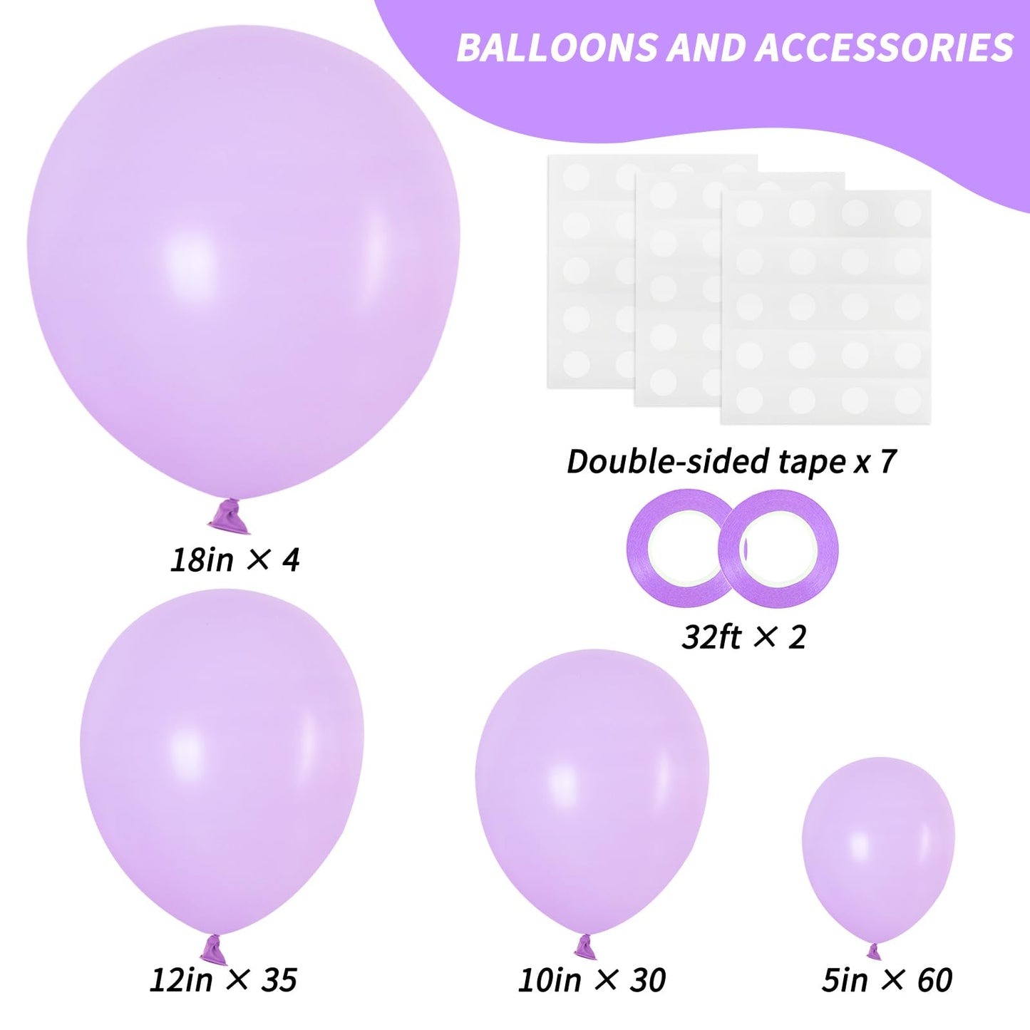 RUBFAC 129pcs Pastel Purple Balloon Arch Kit Different Sizes 18 12 10 5 Inches, Light Lavender Lilac Balloons Garland for Mother's Day Birthday Baby Shower Gender Reveal Wedding Party Decoration