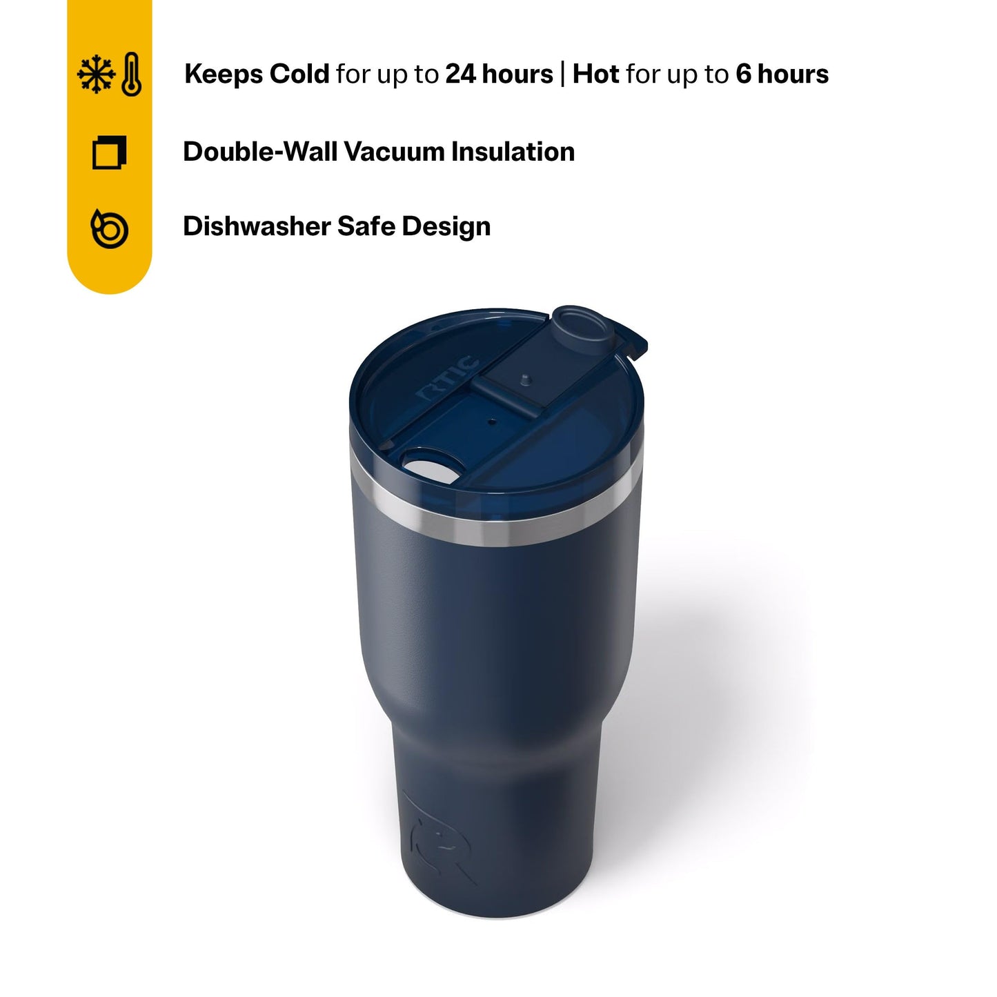 RTIC 40oz Essential Tumbler with Lid, Ceramic Lined, Insulated, Stainless Steel, Metal, Double Wall Vacuum-Insulation, Travel Cup for Iced Coffee, Tea, Hot and Cold Drink, Navy