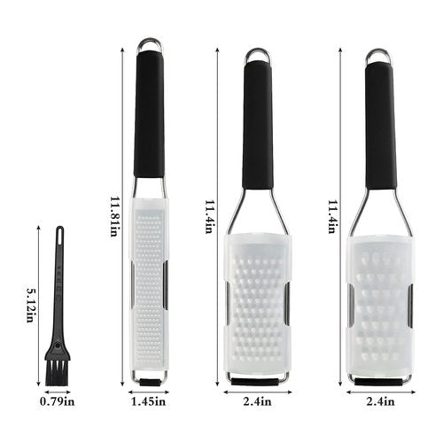 Cambom Lemon Zester Grater Three-piece Suit - Heavy Duty Kitchen Tool for Parmesan Cheese, Ginger, Garlic, Nutmeg, Chocolate, Vegetables，Fruits，Stainless Steel Grater Dishwasher Safe Black