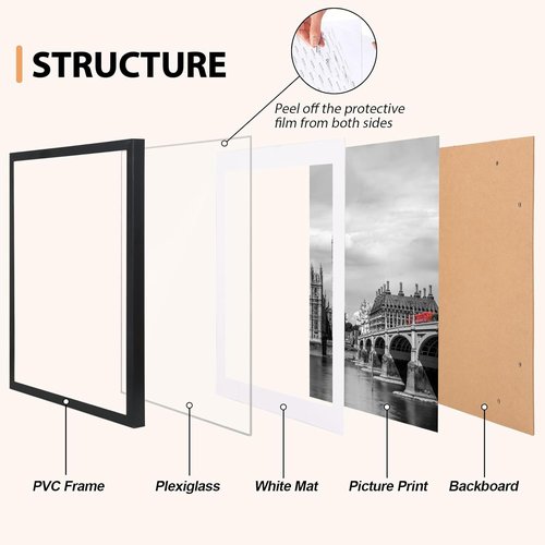 Fixwal Diamond Art Frames - Set of 6 Lightweight 12x16 Black Picture Frames with Shatter-Resistant Glass