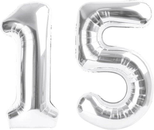 Balloon 15 | 40-Inch Silver Foil Number Balloons for 15th Birthday & Anniversary Celebrations