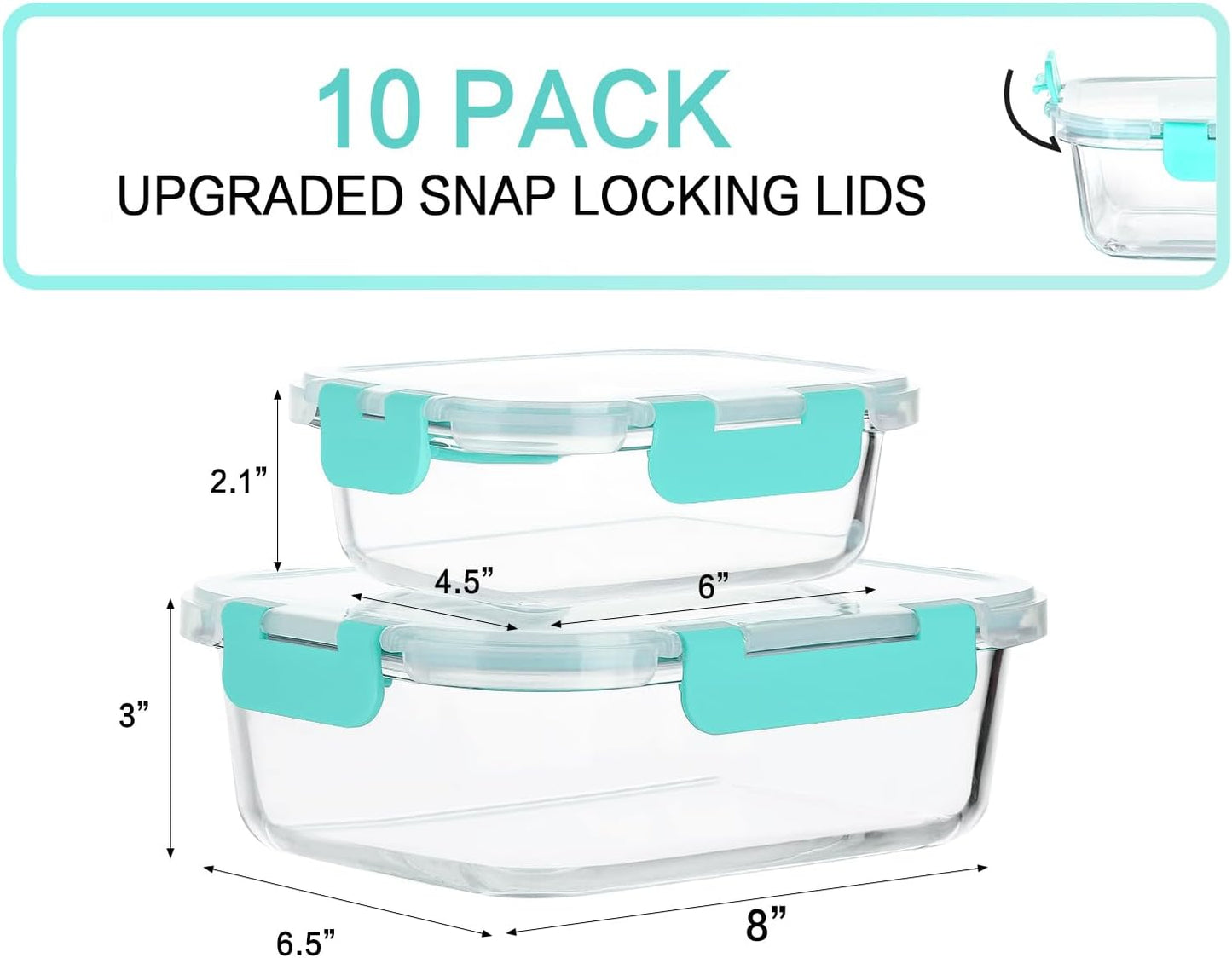 MCIRCO Glass Meal Prep Containers - Airtight Food Storage with Snap Locking Lids | 10-Pack, Green