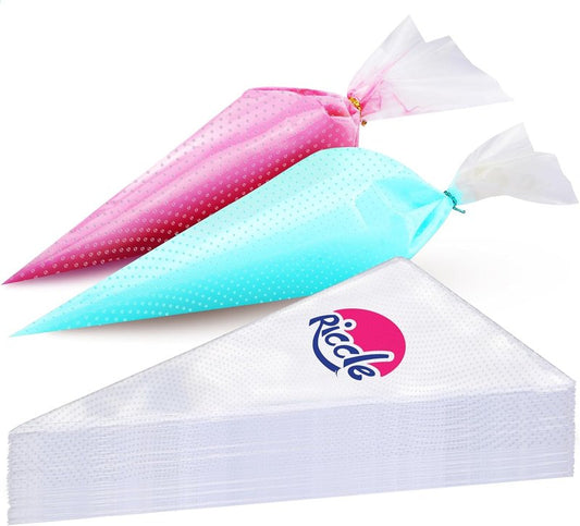 Riccle Disposable Piping Bags 16 Inch - 100 Textured Anti Burst Pastry Bags - Icing Piping Bags for Frosting - Ideal for Cakes and Cookies Decoration
