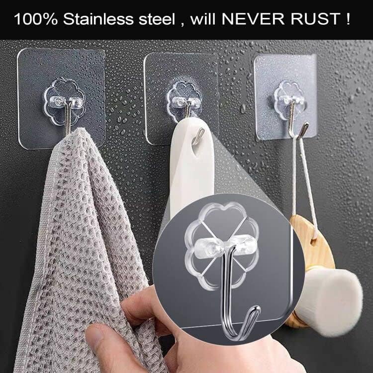 ZESLMG Heavy-Duty Adhesive Wall Hooks - 16 Pack Clear Self-Sticky Hooks for Towel, Key, and Coat