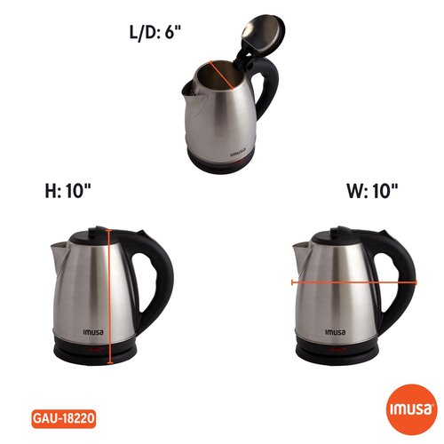 IMUSA USA GAU-18220 1.8 Liter Cordless Stainless Steel Electric Tea Kettle with Easy To Serve Pouring Spout