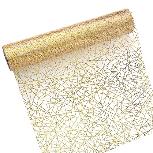 Gold Table Runner Roll, 11 Inch x 33 FT, Metallic Glitter Mesh for