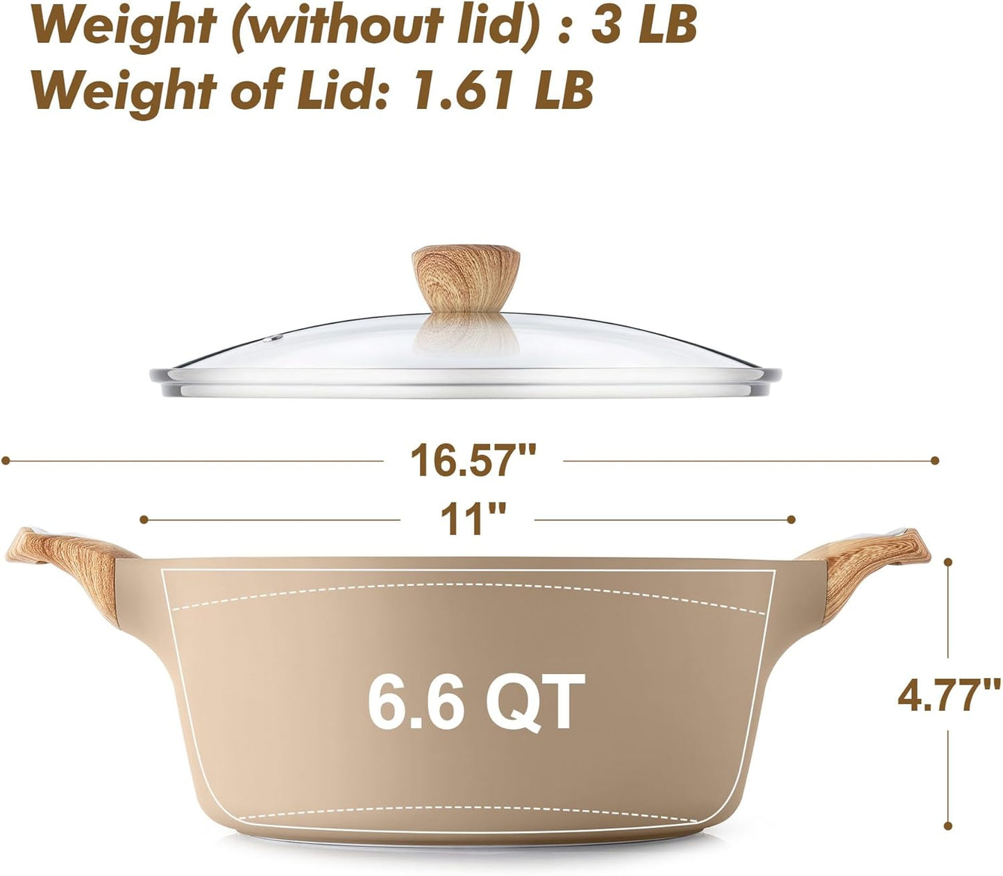 SENSARTE Nonstick Ceramic Stock Pot - Healthy 2.6/4.5/6.6/8.5 QT Soup & Casserole Pot | Induction Compatible, Taupe