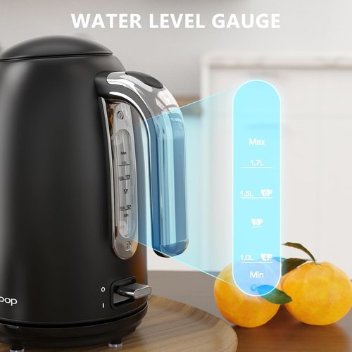 Evoloop Electric Kettle - 1.7L Stainless Steel Tea Kettle with Auto Shut-Off & Boil-Dry Protection | Black