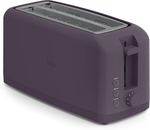 Bella 4-Slice Slim Toaster - 10” Long Slot with 6 Shade Settings, Reheat & Cancel Buttons | Plum Color