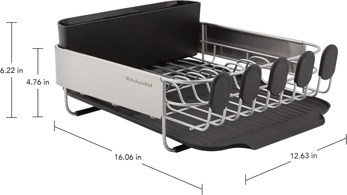KitchenAid Dish Rack - Compact & Space-Saving Design with Removable Flatware Caddy | 16.06-Inch, Black