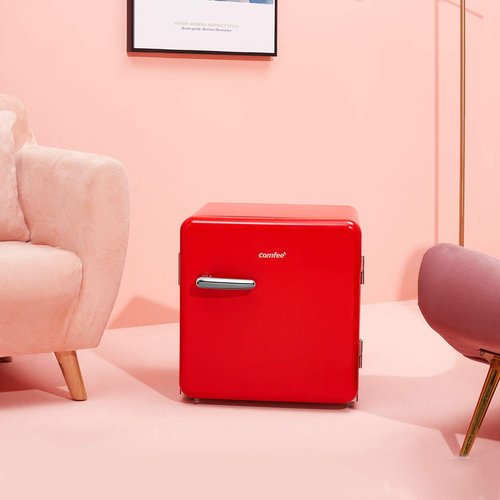 COMFEE' 1.6 Cubic Feet Solo Series Retro Refrigerator Sleek Appearance HIPS Interior, Energy Saving, Adjustable Legs, Temperature Thermostat Dial, Removable Shelf, Perfect for Home/Dorm/Garage [Red]