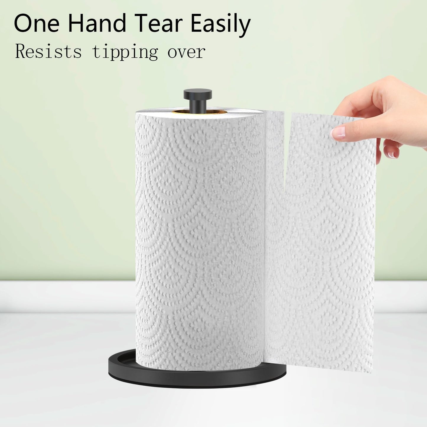 Paper Towel Holder Countertop, Stainless Steel Standing Paper Roll Holder with Anti Slip Weighted Base, Freestanding Paper Towel Holders for Kitchen, Matte Black