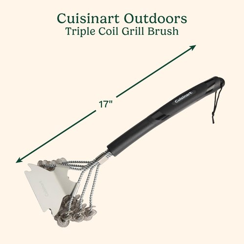 Cuisinart 17” Stainless Steel Grill Brush - Triple Coil Design with Wide Scraper for Easy Cleaning